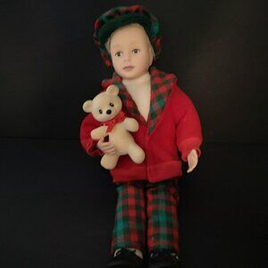 Vintage 1994 Holiday Creations Christmas Boy Figure Red Jacket w/ Plaid Pants